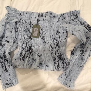 All Saints Blue and Black Off-Shoulder Blouse